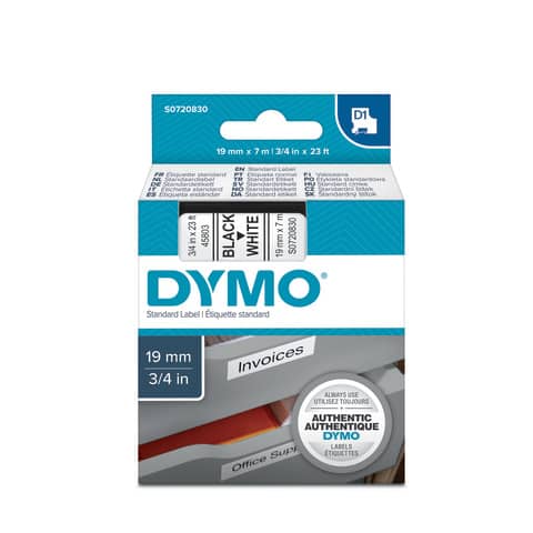 Nastro per etichettatrici Dymo D1 19 mm x 7 m nero/bianco S0720830